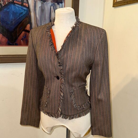 Harve Benard Tweed Fringe Brown Jacket Size 10 - Picture 1 of 8